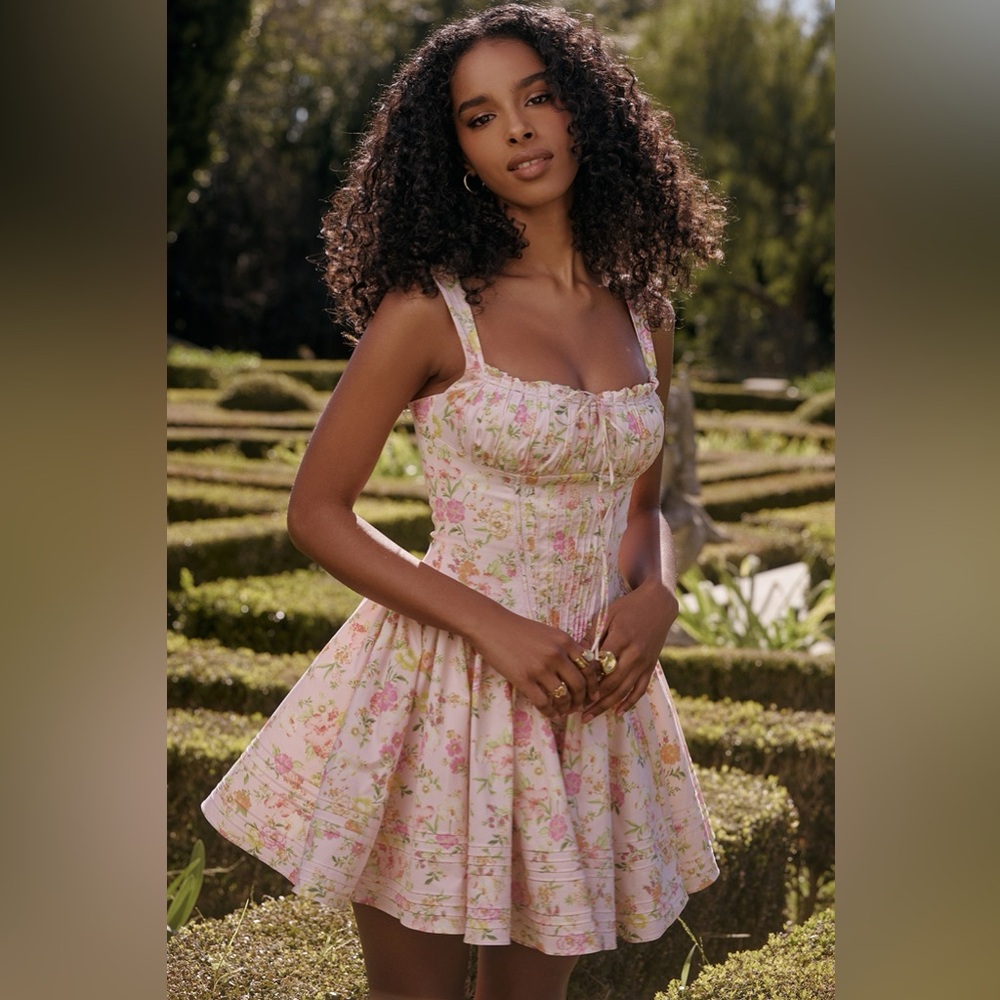 House of CB NATASSIA Pink Meadow Print Cotton Mini Dress